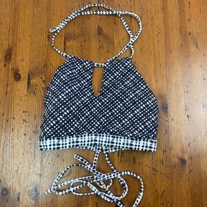 Athleta Halter Neck Keyhole Swimsuit Top Black White Dotted Print‎ Size S